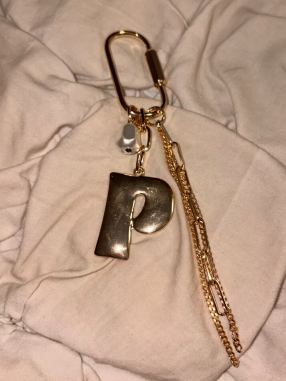 Free People Gold-Tone "P" Initial Chain & Pearl Bag Charm